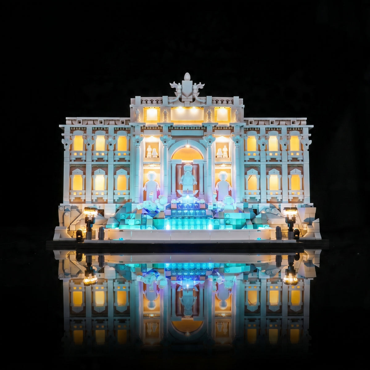 LEGO® Architecture Trevi Fountain #21062 brightened interior detail, with the USB-powered LED light kit