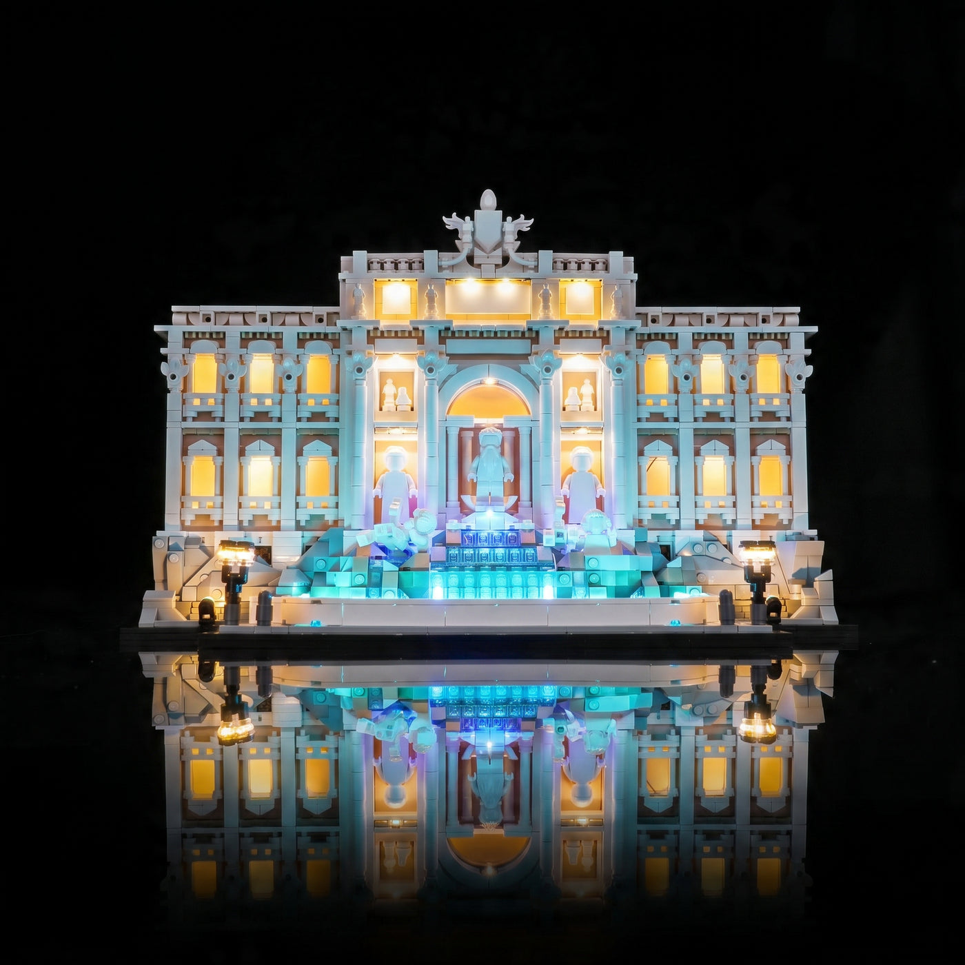 LEGO® Architecture Trevi Fountain #21062 brightened interior detail, with the USB-powered LED light kit