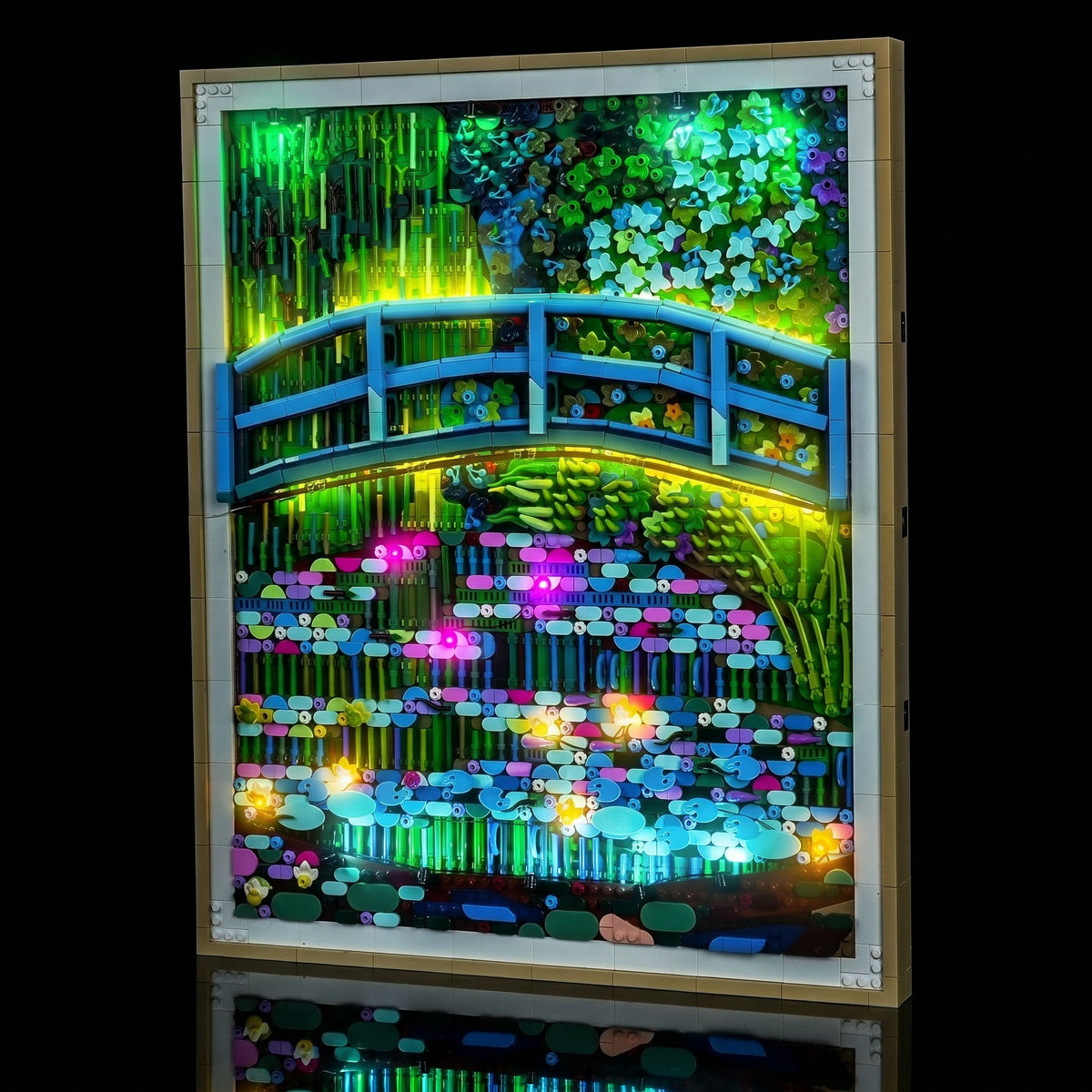 fully illuminated on display: Bright My Bricks custom LED lighting for LEGO® Art Claude Monet #31220