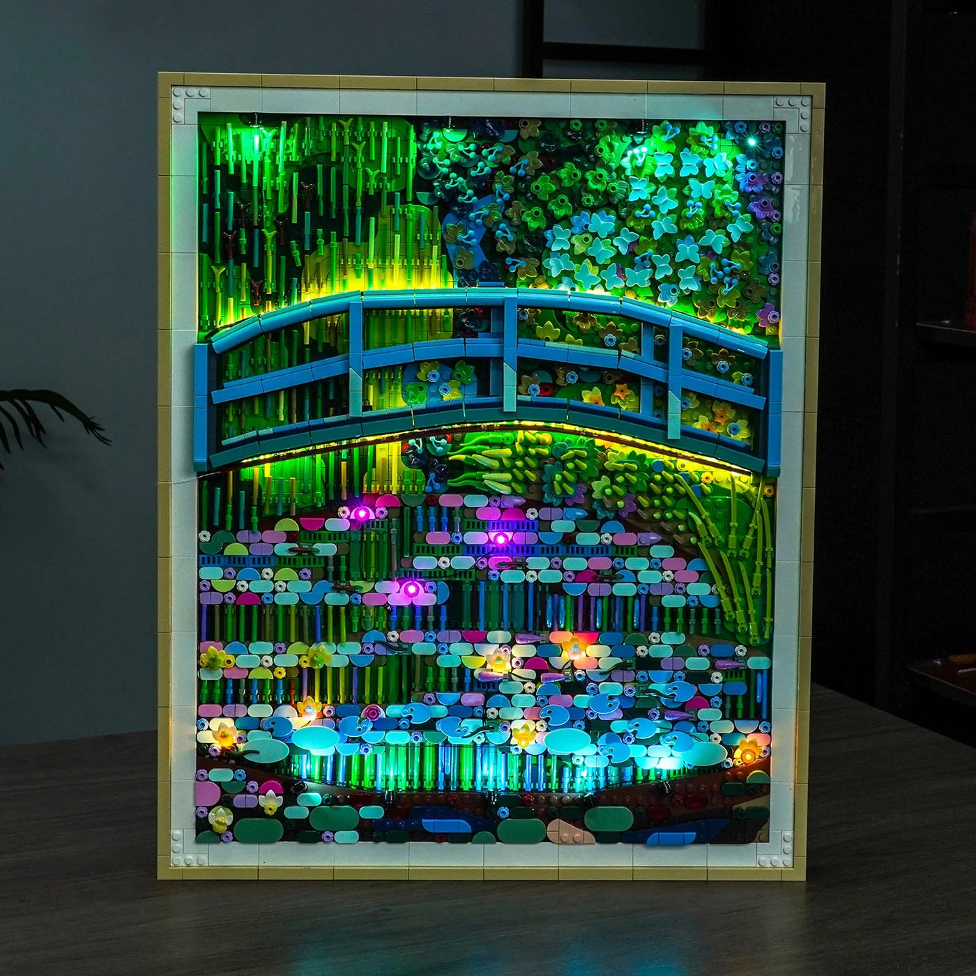 LEGO® Art Claude Monet #31220 LED kit powered on, with the LED lighting kit