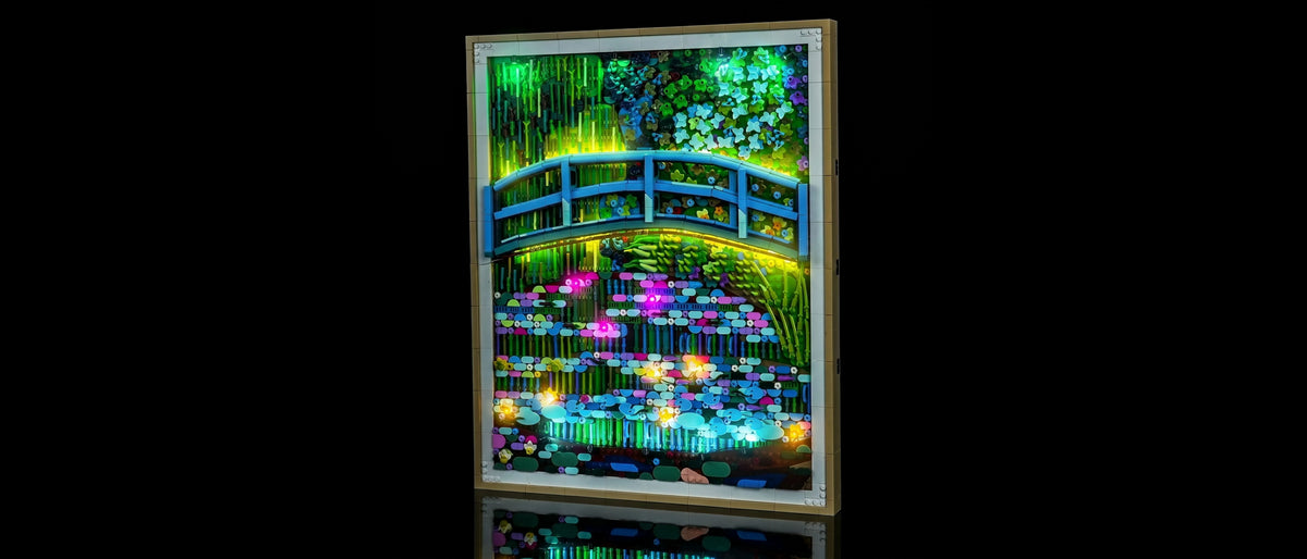 Light Kit for LEGO® Art Claude Monet – Bridge over a Pond of Water Lilies #31220 — lit with the LED light kit