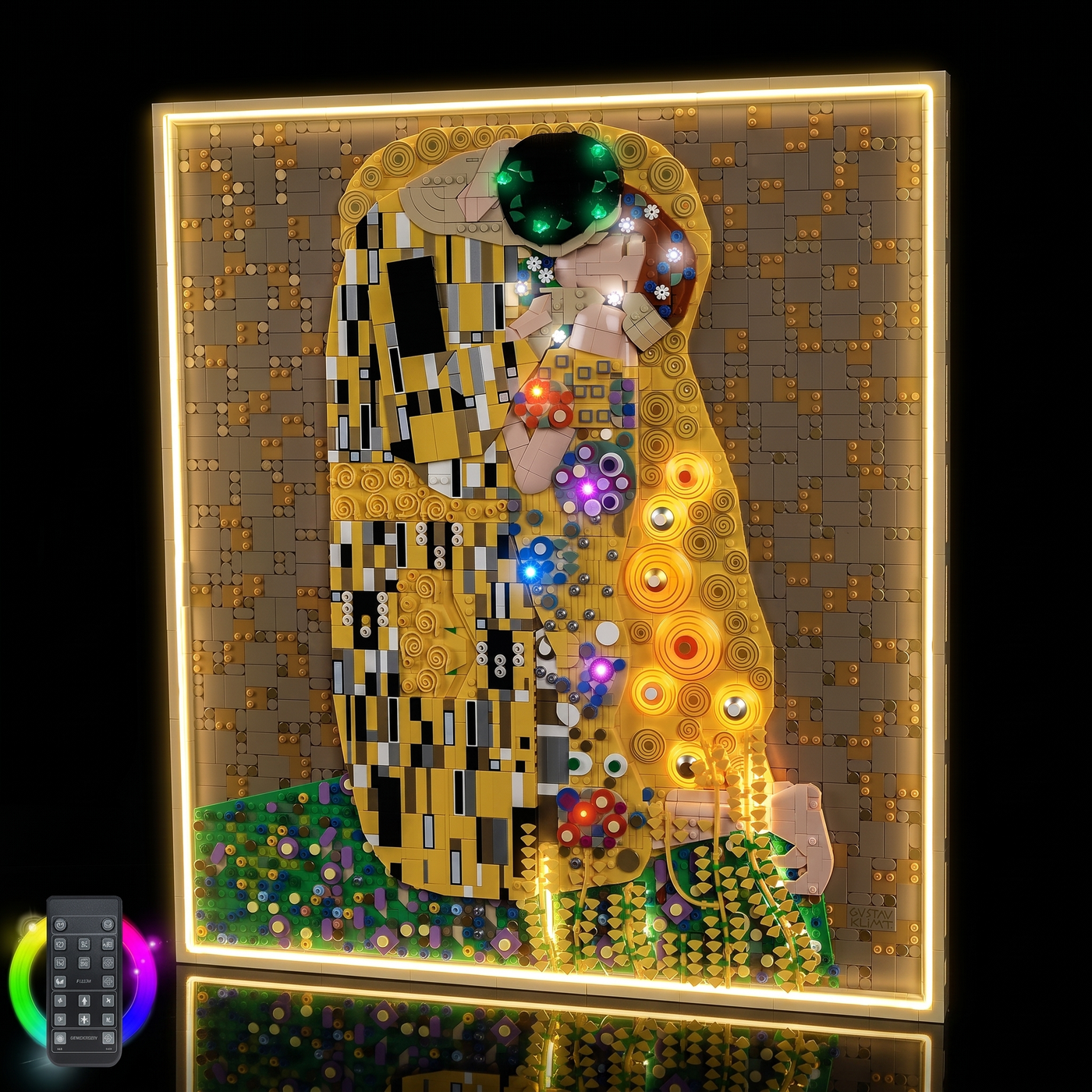 lit in a dark room: Bright My Bricks LED lighting kit for LEGO® Art Gustav Klimt – The Kiss #31221
