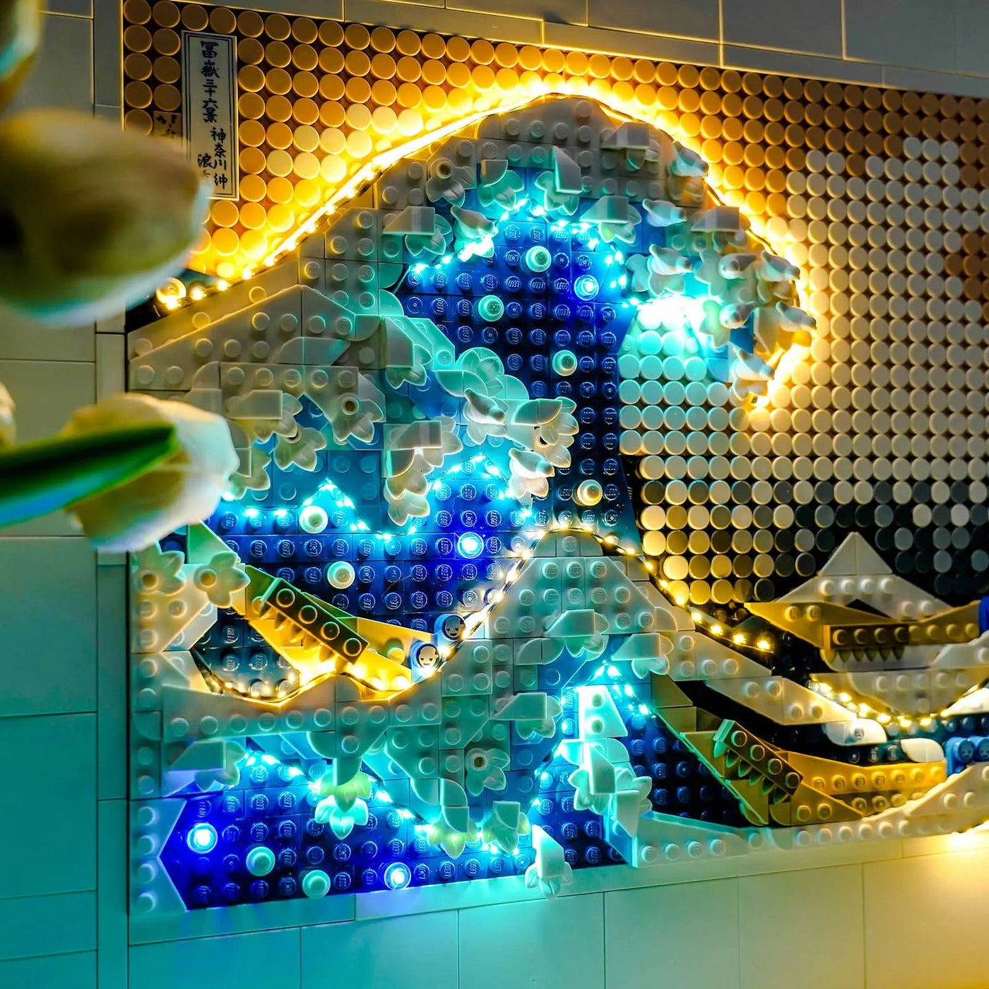 LEGO® Art Hokusai #31208 — front view fully lit (LED lighting kit)