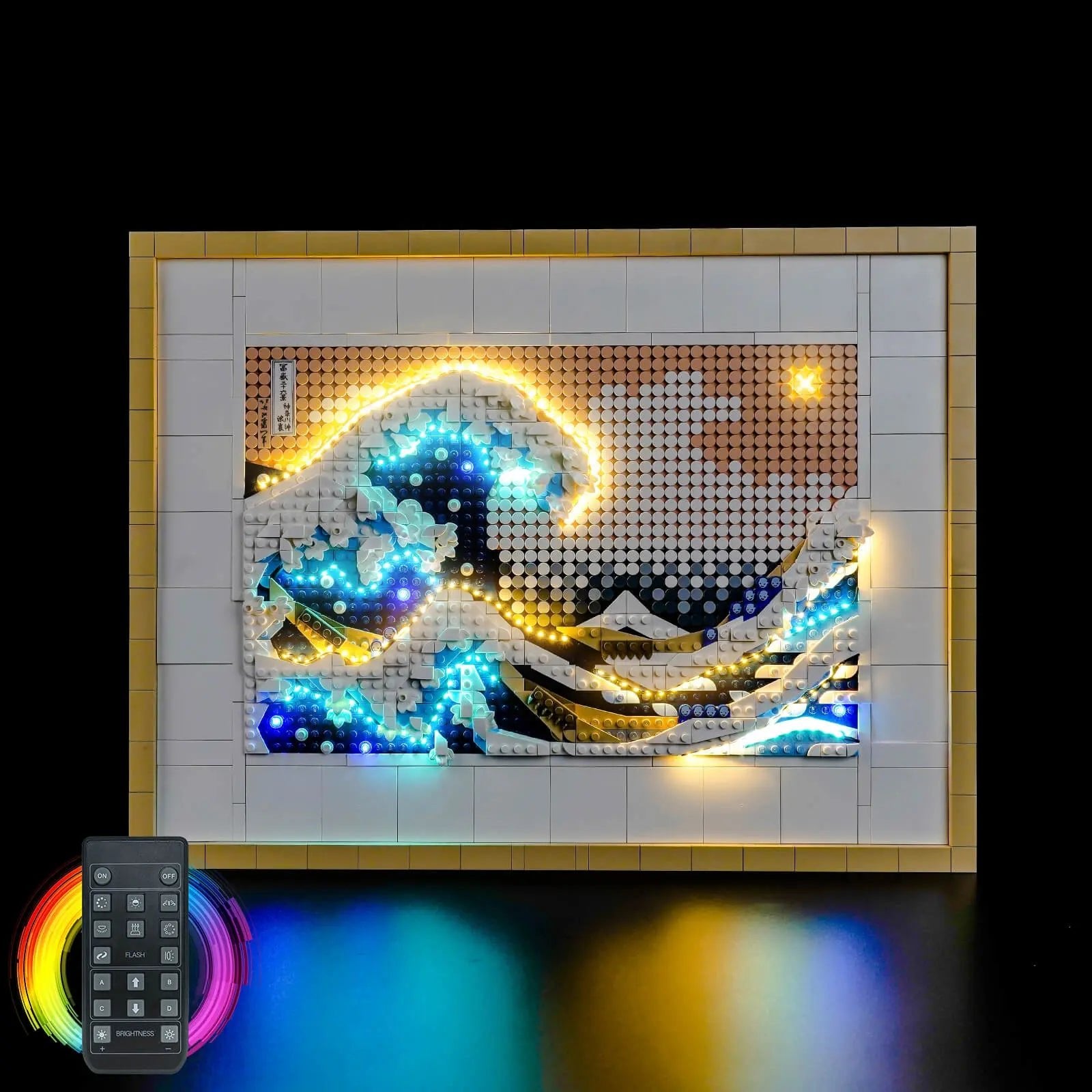 LEGO Art Hokusai #31208 illuminated at night