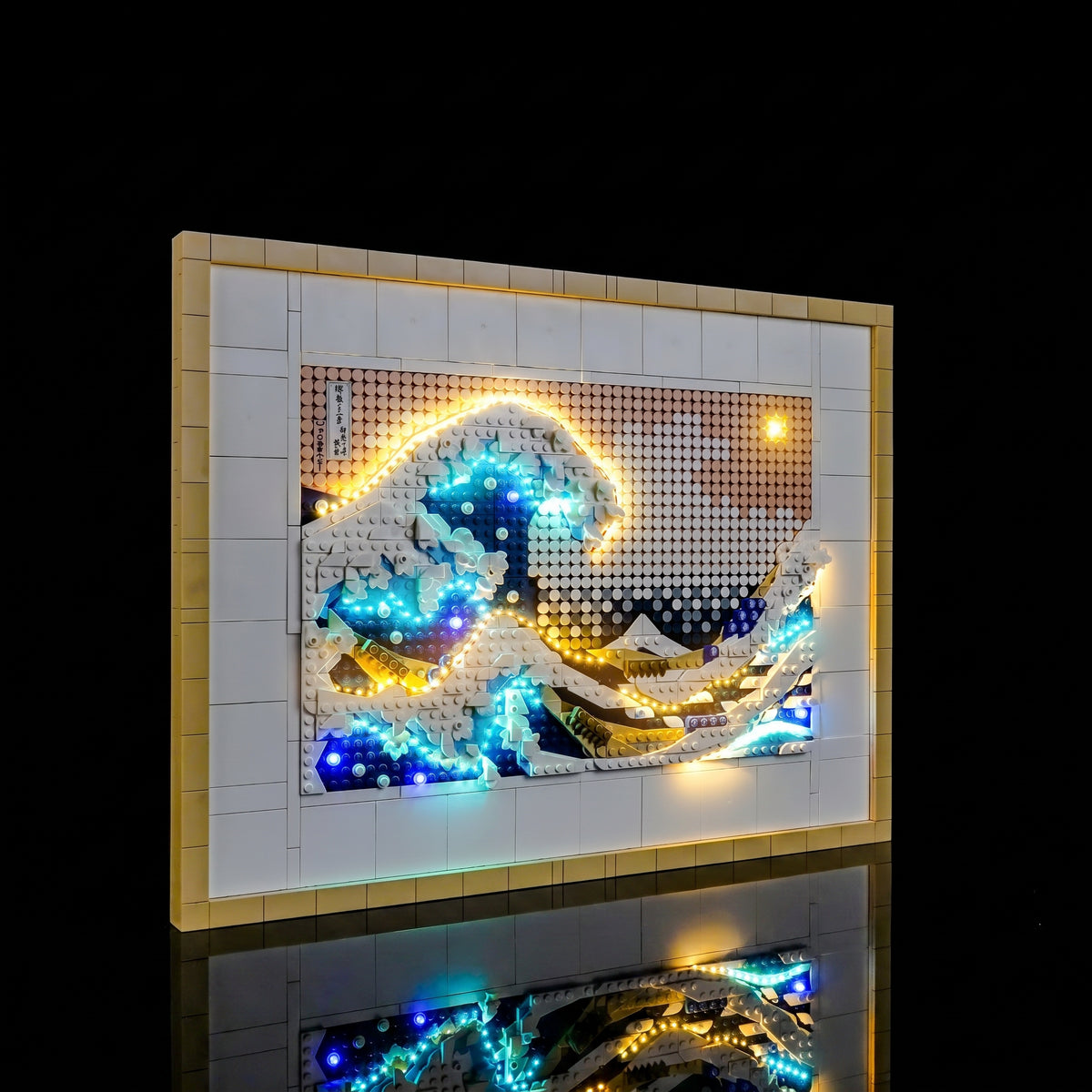 installed and glowing: Bright My Bricks display light kit for LEGO® Art Hokusai #31208