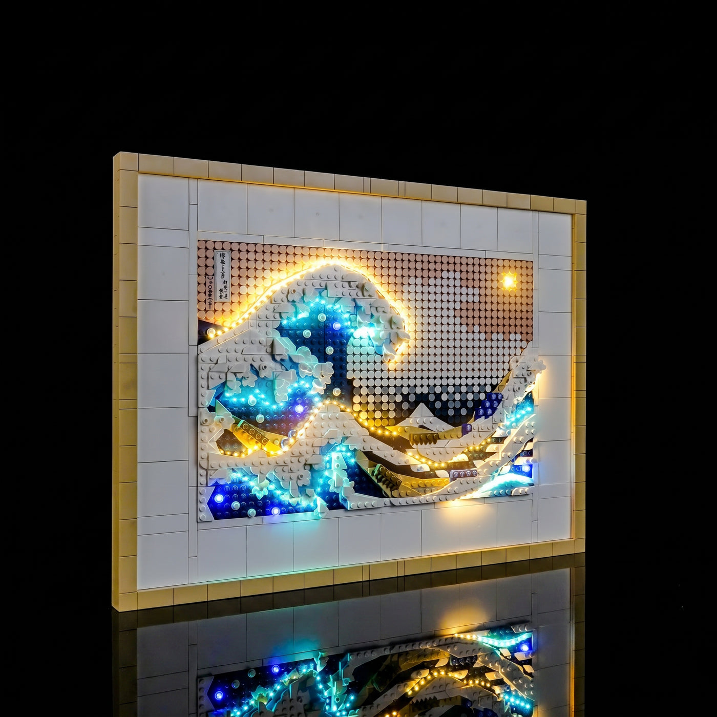 installed and glowing: Bright My Bricks display light kit for LEGO® Art Hokusai #31208