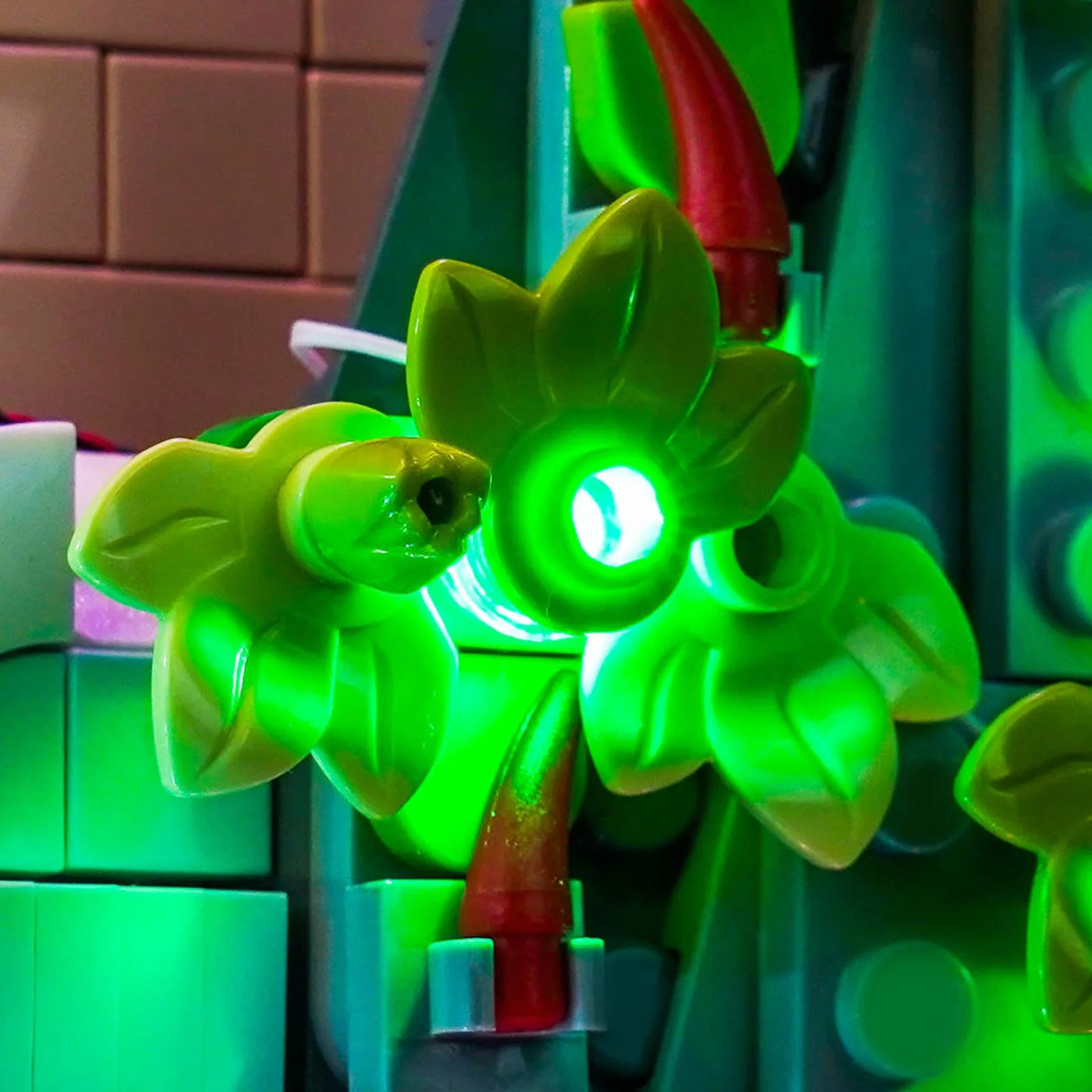 warm LED glow detail: Bright My Bricks USB-powered LED light kit for LEGO® Art Japanese Cherry Blossom Landscape #31218