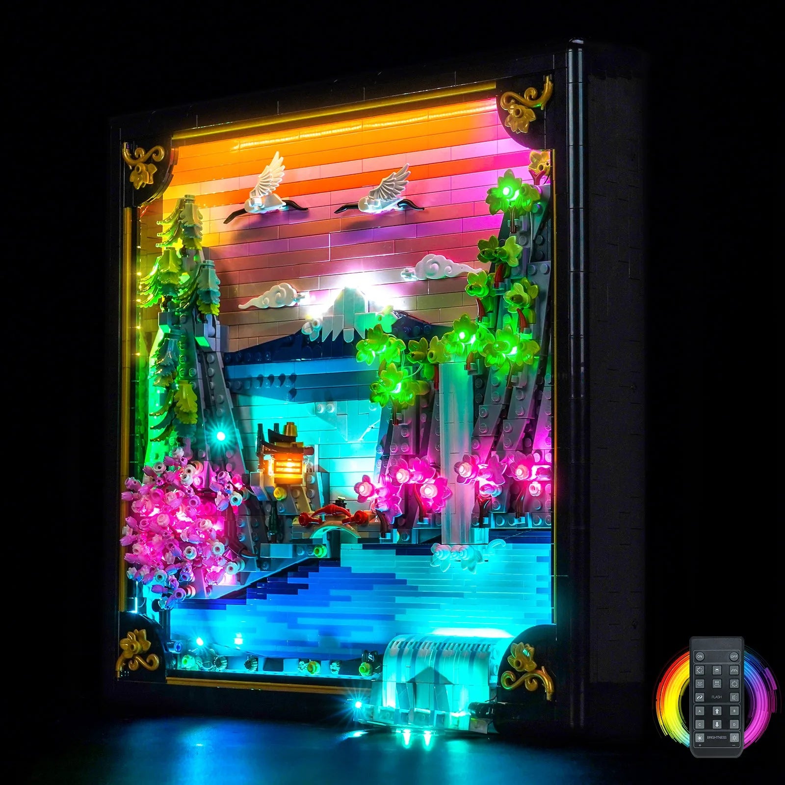 LEGO Art Japanese Cherry Blossom Landscape #31218 with LED lights installed