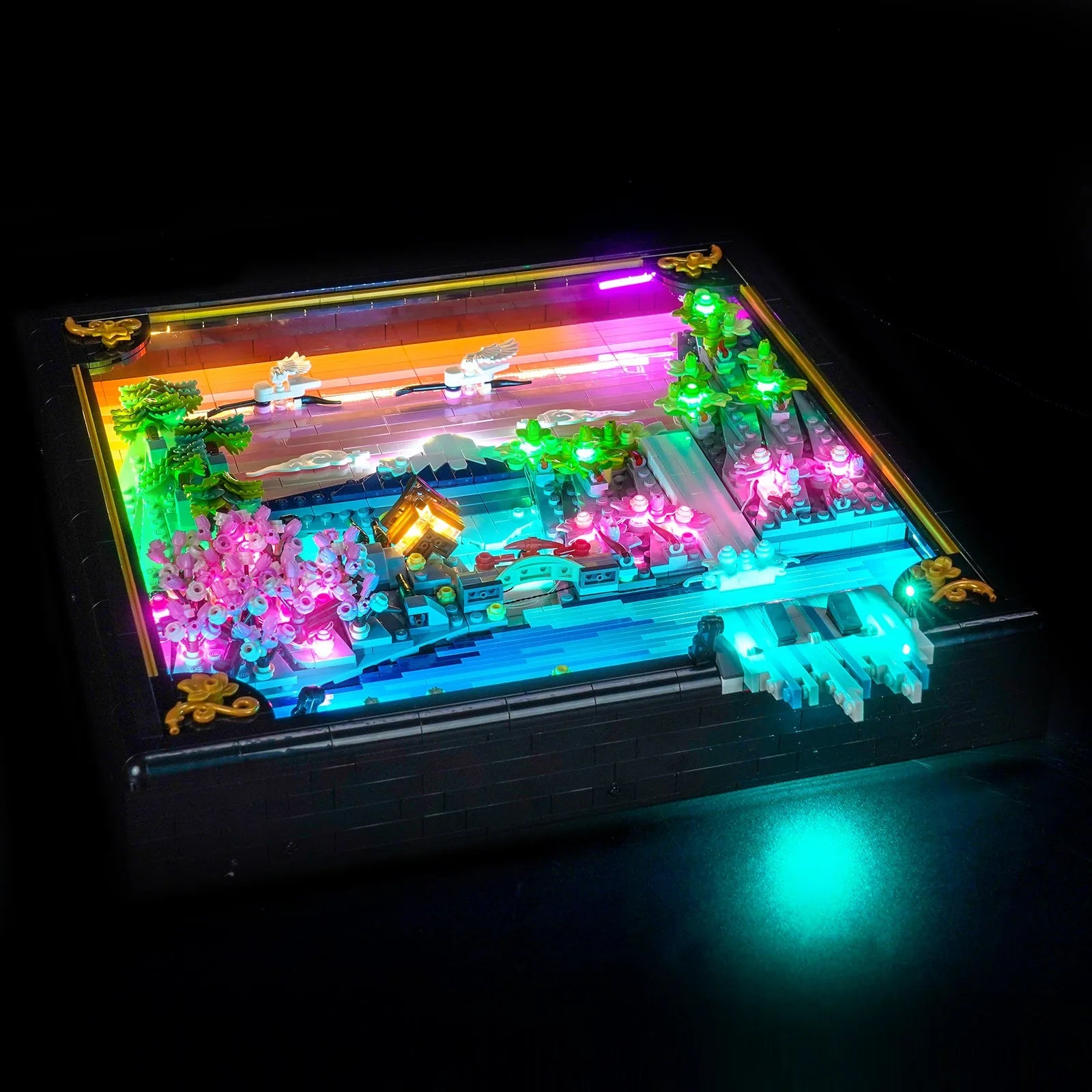 LED lights bring LEGO Art Japanese Cherry Blossom Landscape #31218 to life