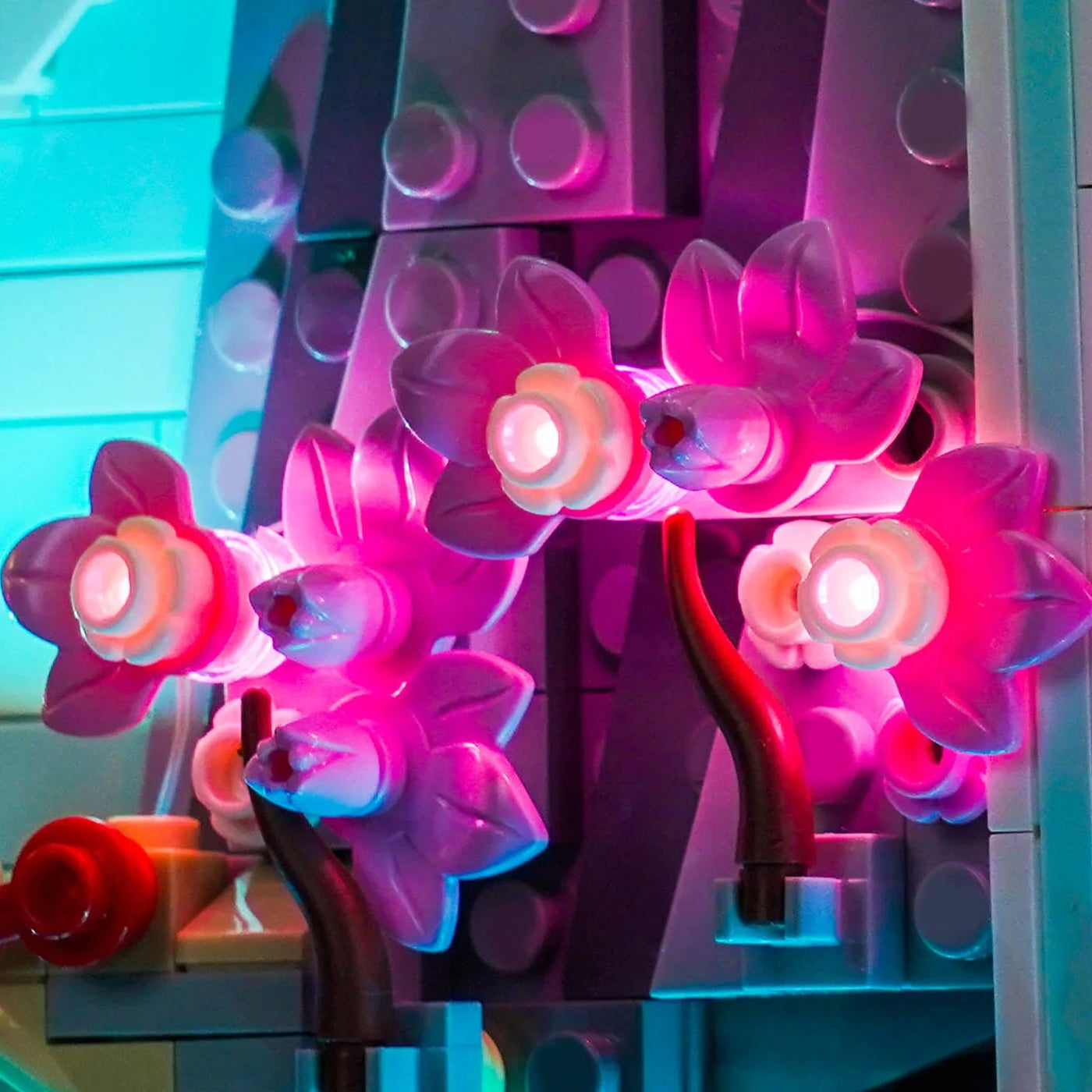 LEGO® Art Japanese Cherry Blossom Landscape #31218 brightened interior detail, with the display light kit