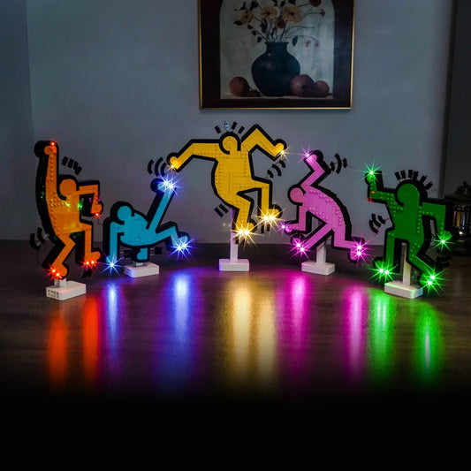 Bright My Bricks LED light kit for LEGO® Art Keith Haring #31216 — before-and-after lighting
