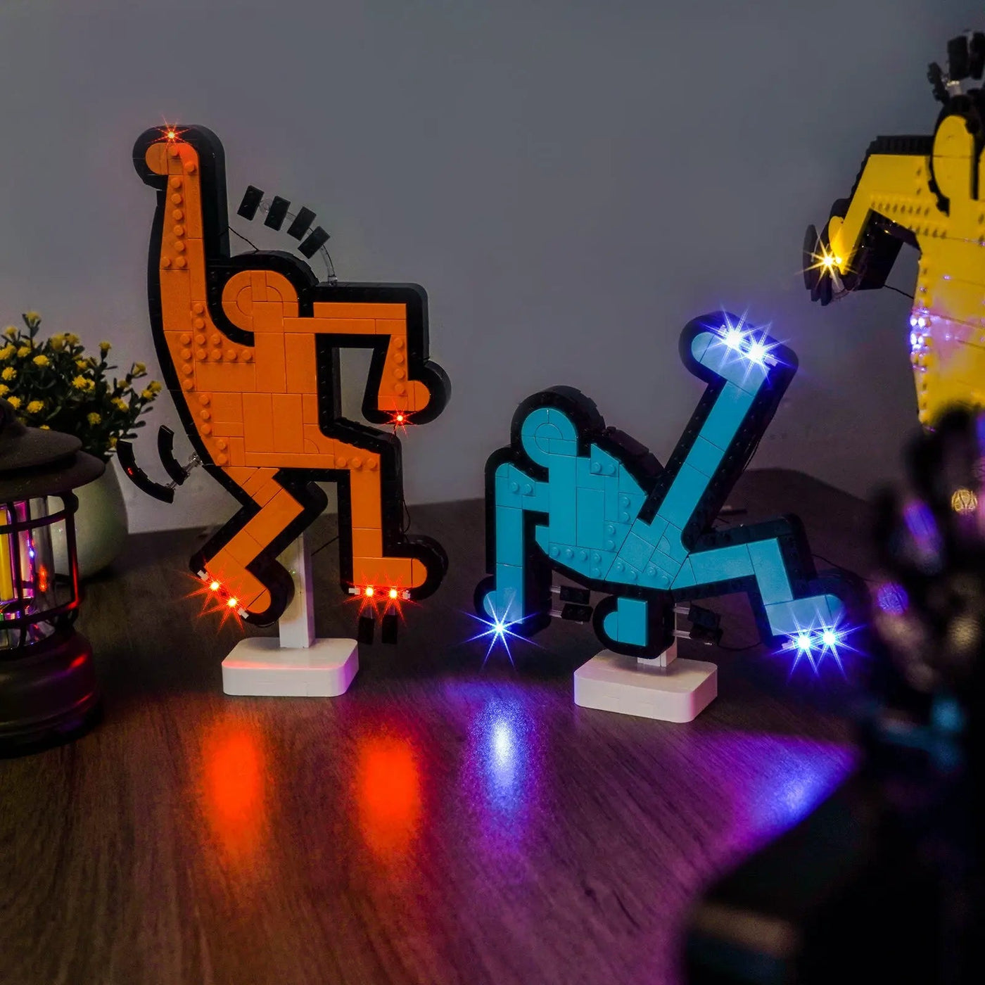 LEGO® Art Keith Haring #31216 LED kit powered on, with the RGB LED light kit