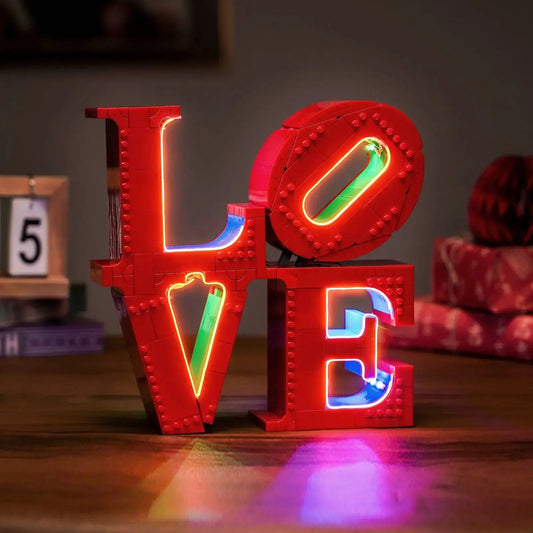 LEGO® Art LOVE #31214 LED kit powered on, with the LED lighting kit