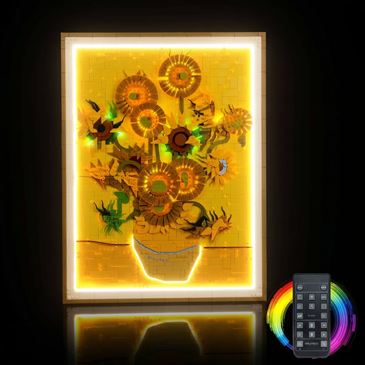 LED lights for LEGO® Art Vincent van Gogh Sunflowers #31215, before-and-after lighting