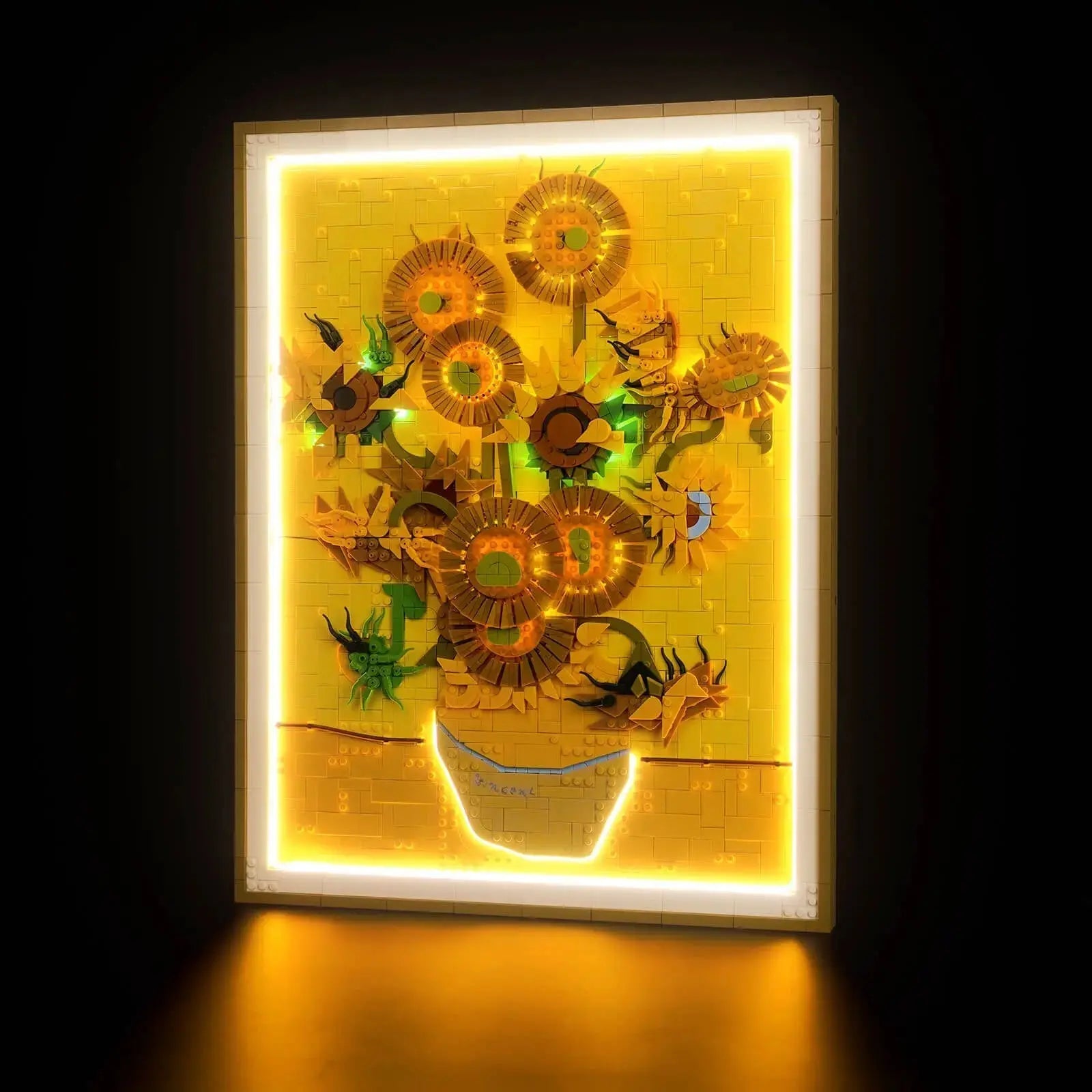 Close-up of LED lights on LEGO Art Vincent van Gogh Sunflowers #31215