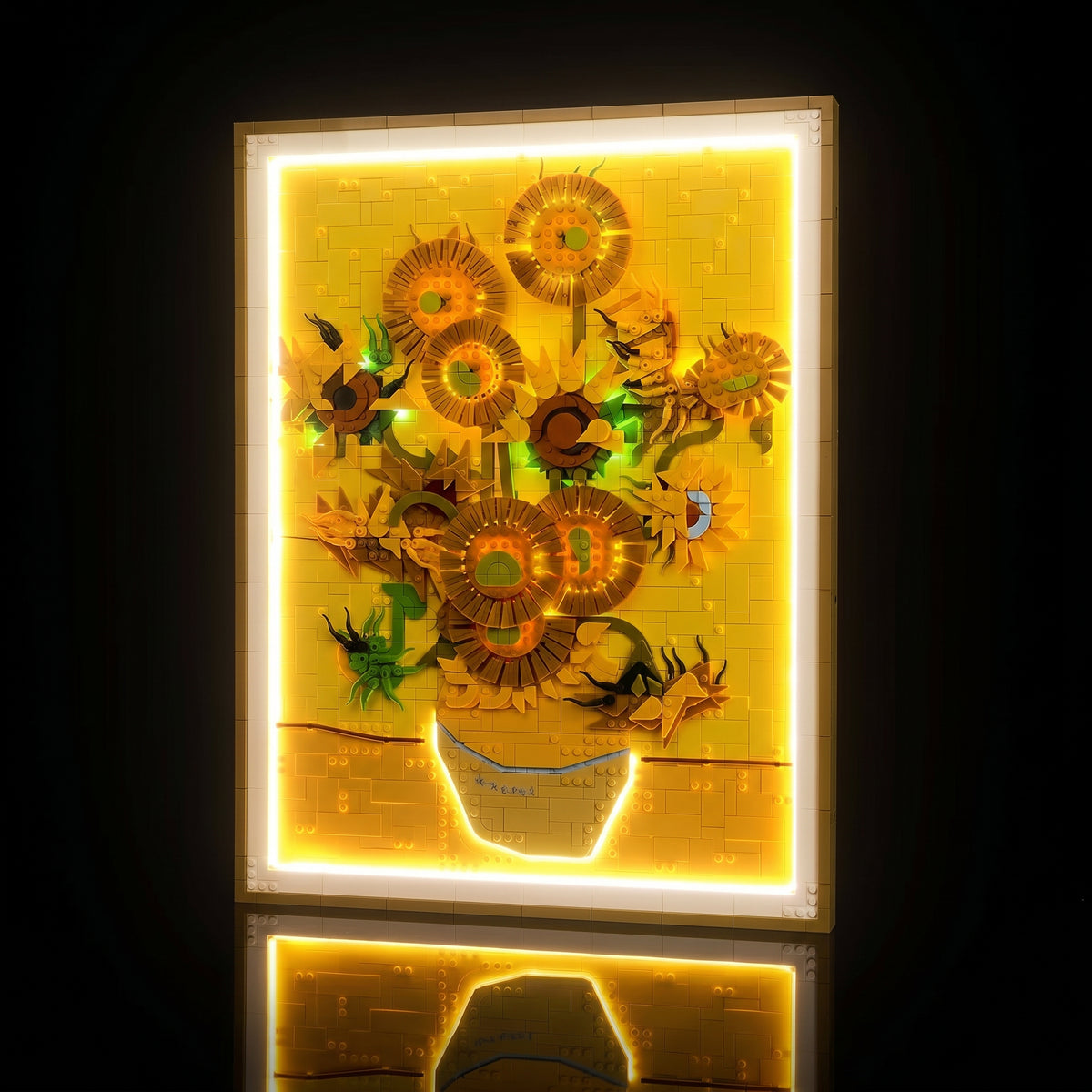 LEGO® Art Vincent van Gogh Sunflowers #31215 — display lighting in a dark room (display light kit)