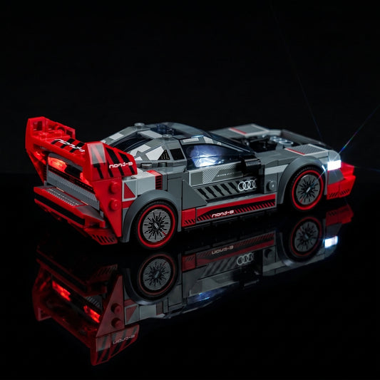 LEGO® Audi S1 e-tron quattro Race Car #76921 brightened interior detail, with the DIY LED light kit
