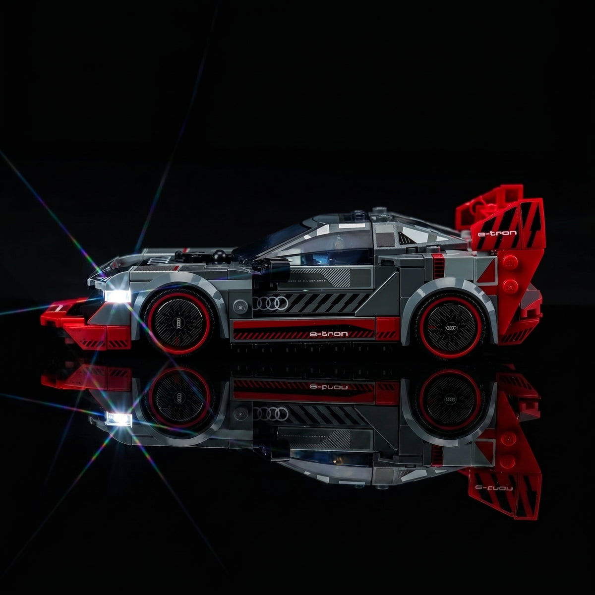 installed and glowing: Bright My Bricks custom LED lighting for LEGO® Audi S1 e-tron quattro Race Car #76921