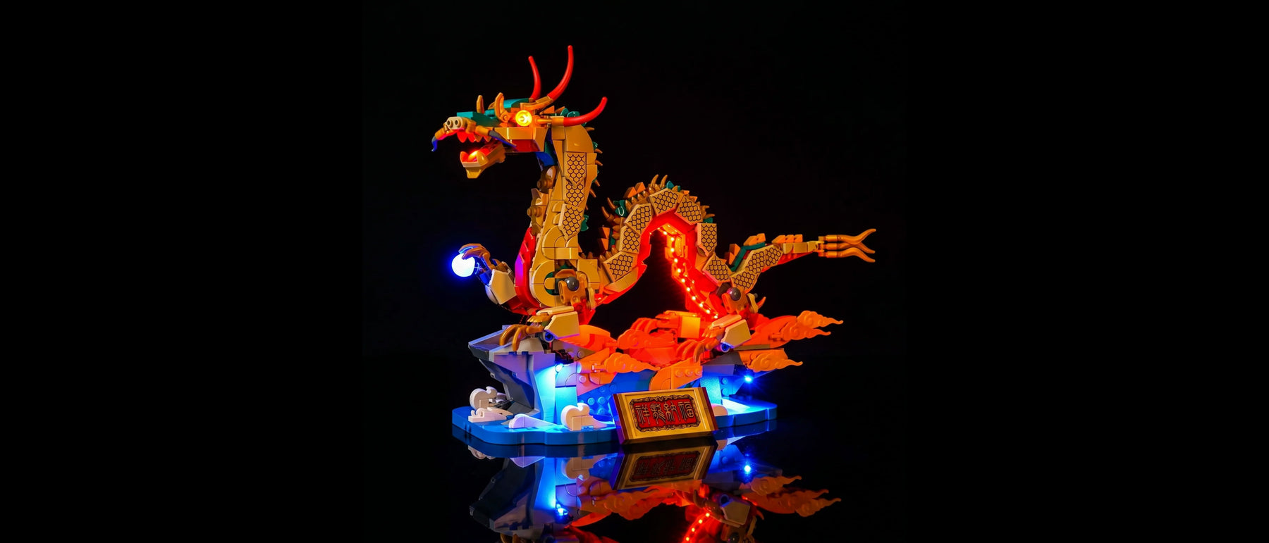 Light Kit for LEGO® Auspicious Dragon #80112 — lit with the LED light kit