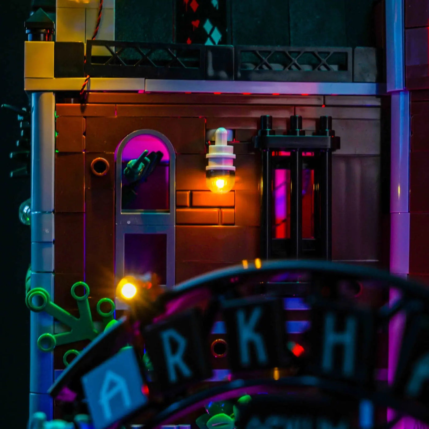 custom LED lighting for LEGO® Batman Arkham Asylum #76300, close-up of the LED lighting detail