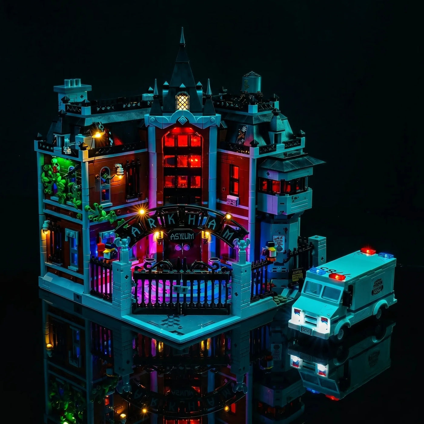 LEGO® Batman Arkham Asylum #76300 — warm LED glow detail (LED lights)