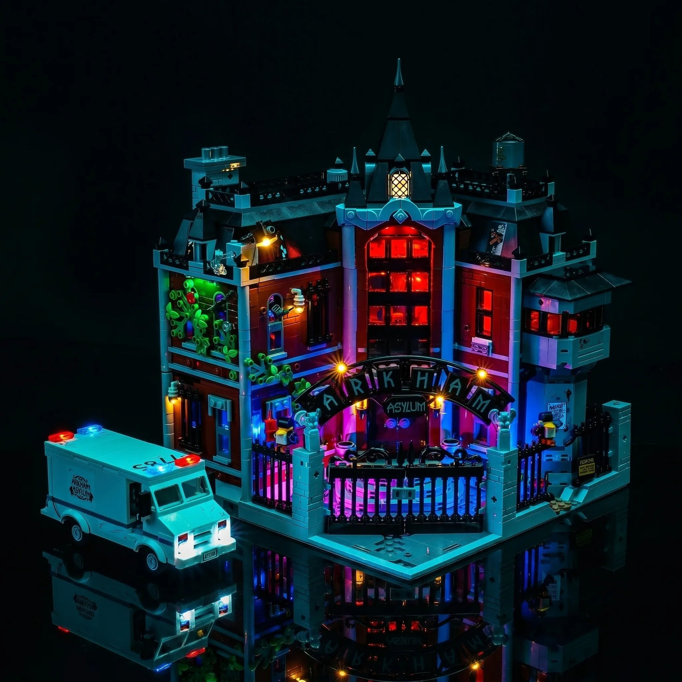 Bright My Bricks RGB LED light kit for LEGO® Batman Arkham Asylum #76300 — LED kit powered on