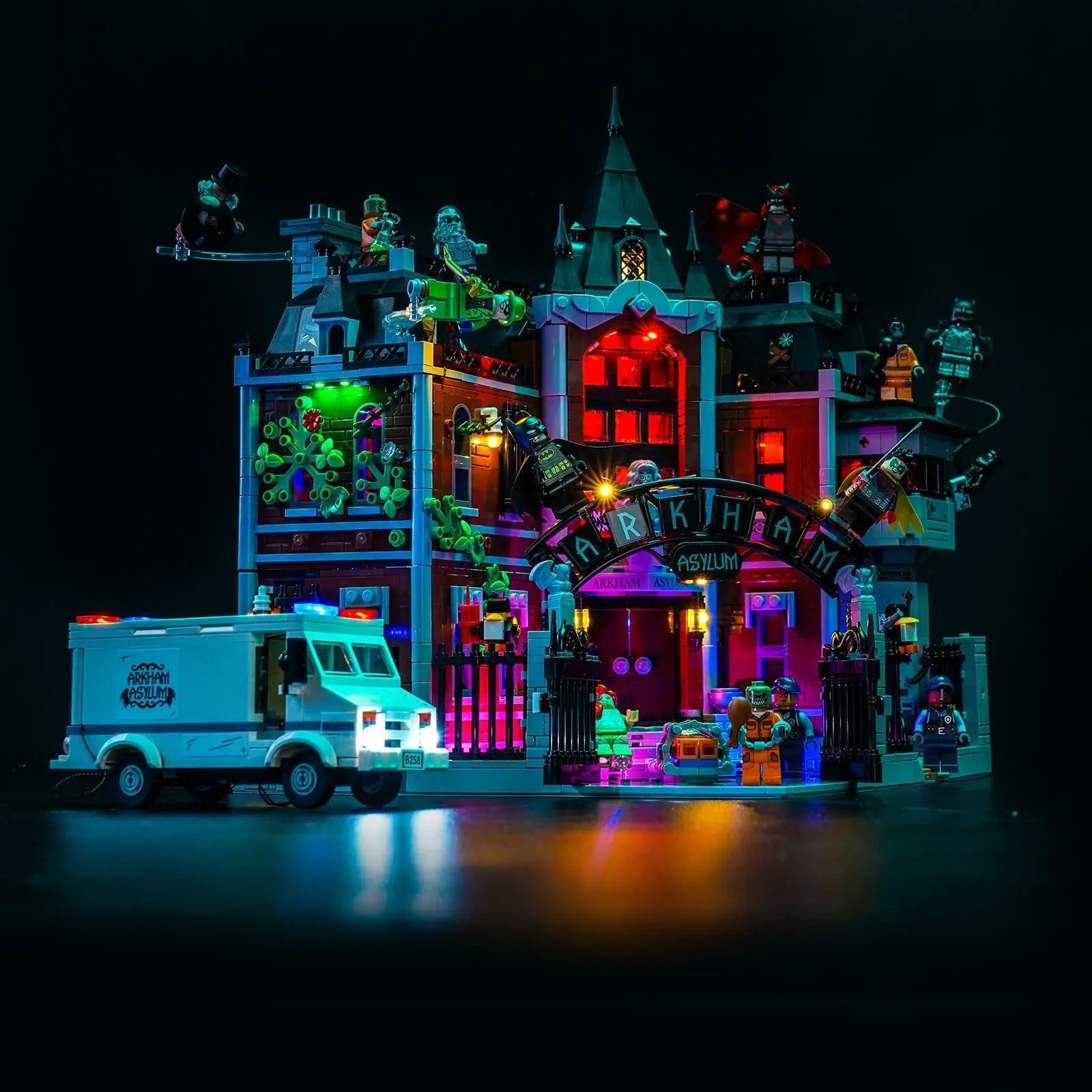 Close-up of LED lights on LEGO Batman Arkham Asylum #76300