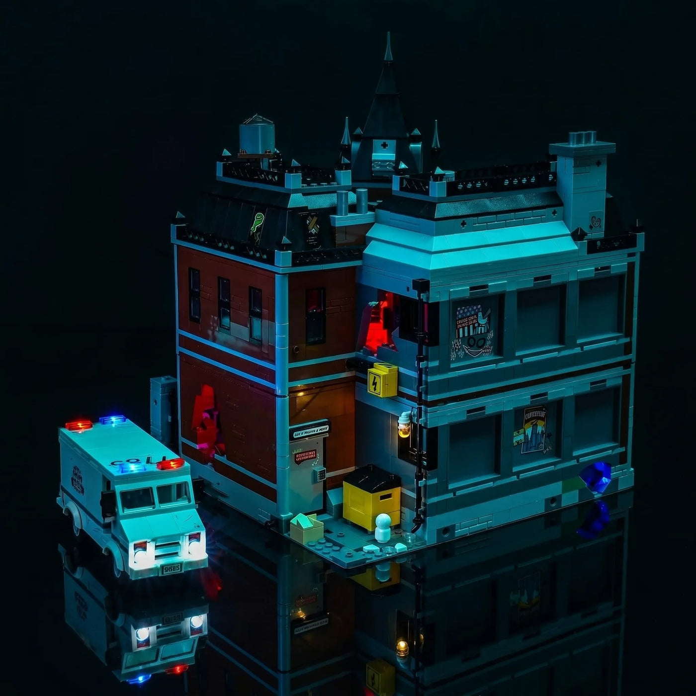 premium LED light kit for LEGO® Batman Arkham Asylum #76300, front view fully lit