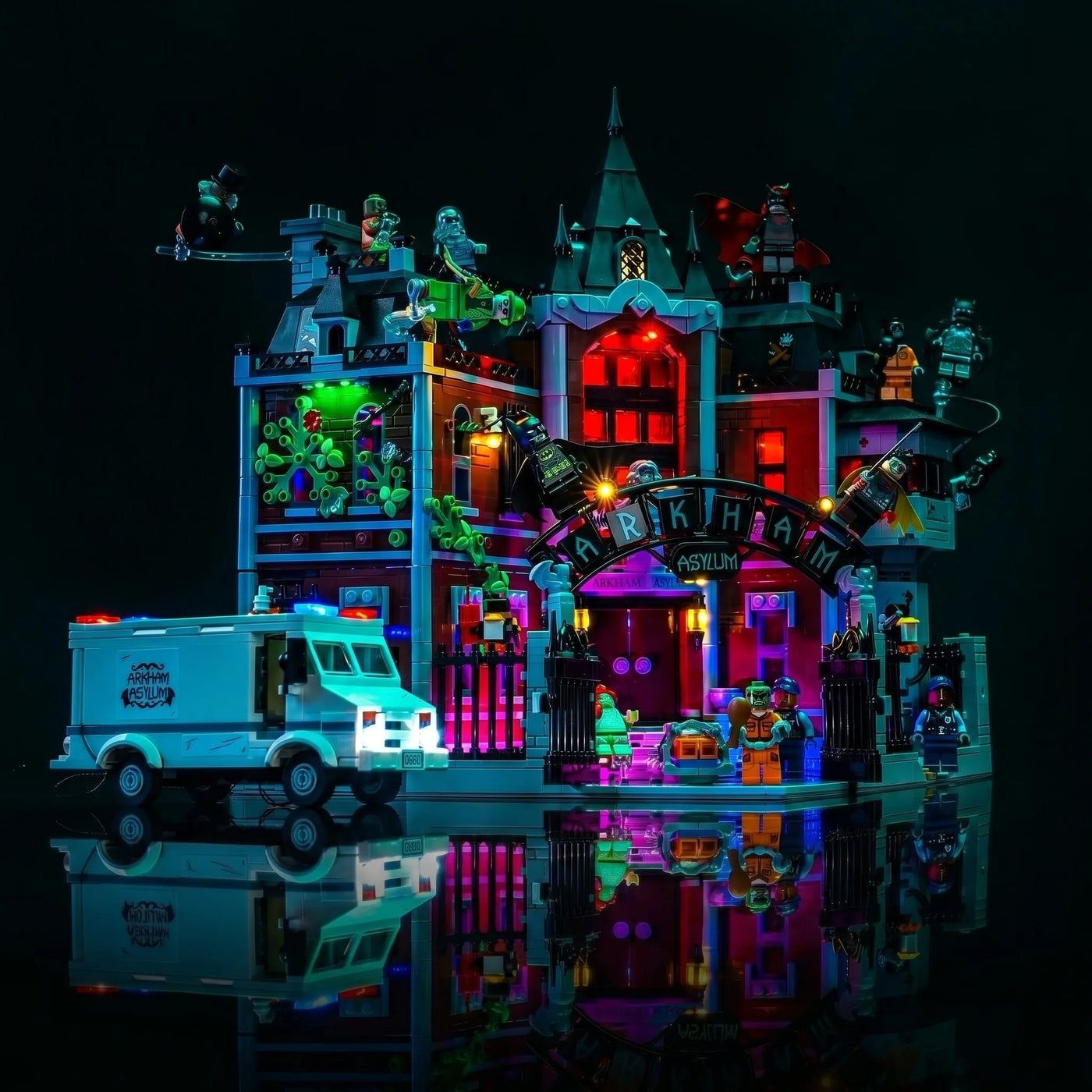 Bright My Bricks premium LED light kit for LEGO® Batman Arkham Asylum #76300 — lighting effect on the build
