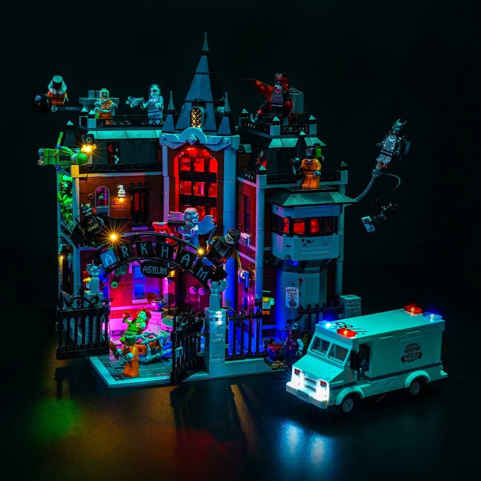 LEGO Batman Arkham Asylum #76300 lit up - front angle