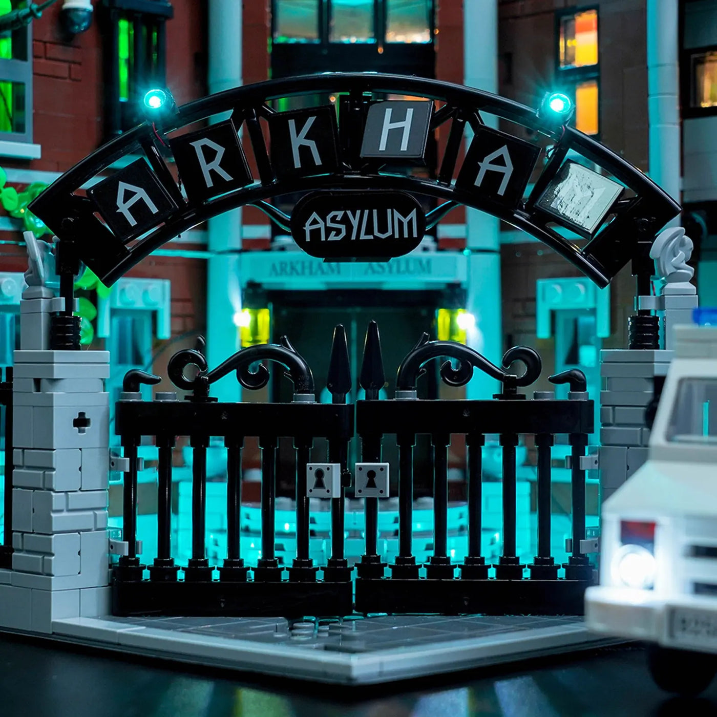 custom LED lighting for LEGO® Batman Arkham Asylum #76300, close-up of the LED lighting detail