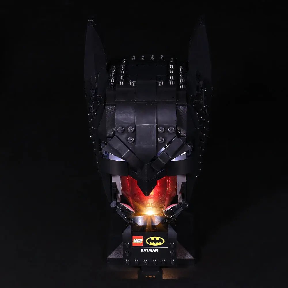 Bright My Bricks LED lights for LEGO® Batman Cowl #76182 — display lighting in a dark room
