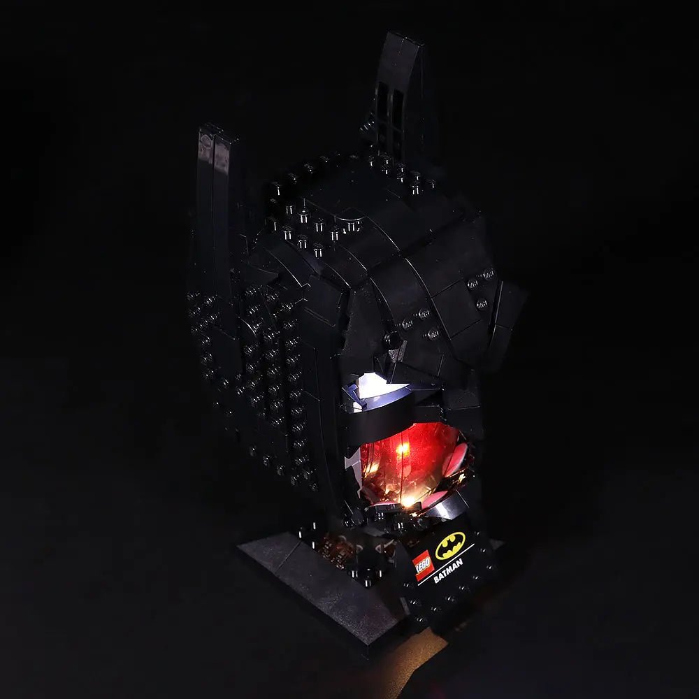 LEGO® Batman Cowl #76182 — installed and glowing (DIY LED light kit)