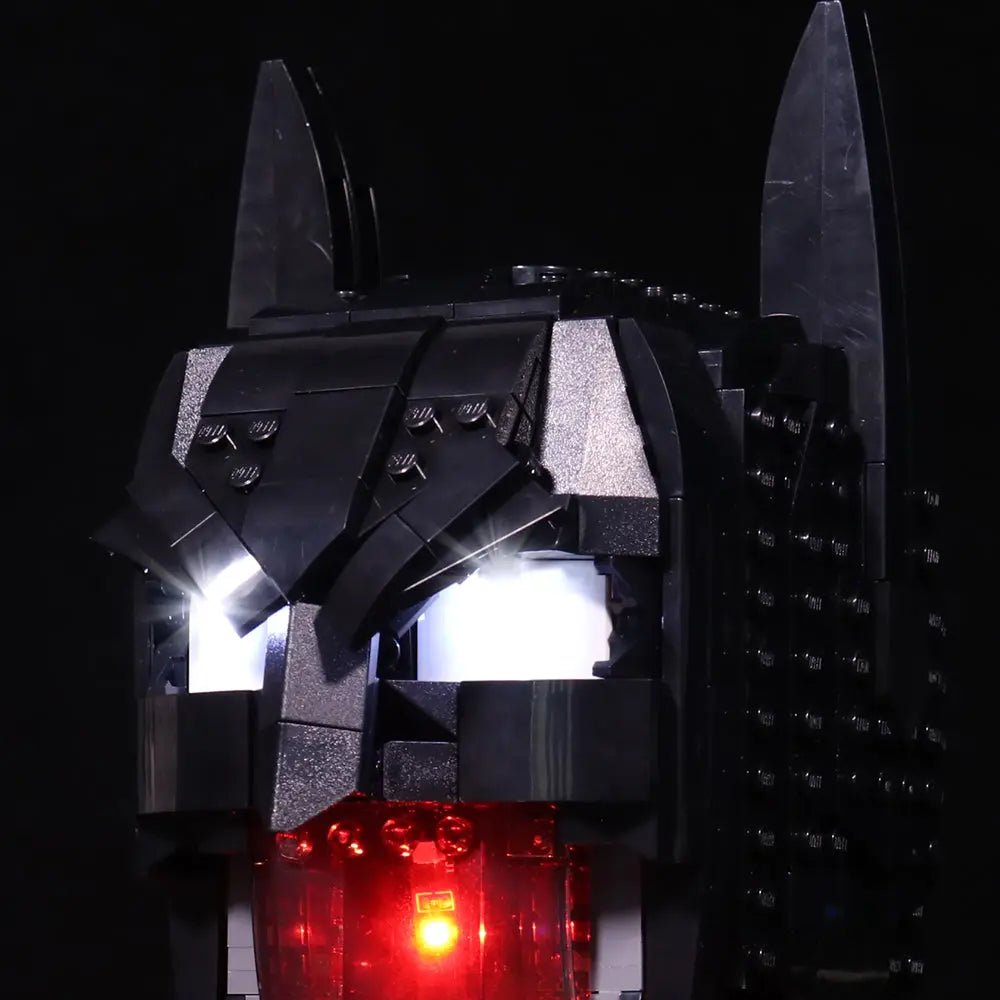 LEGO® Batman Cowl #76182 LED strips and bricks detail, with the display light kit
