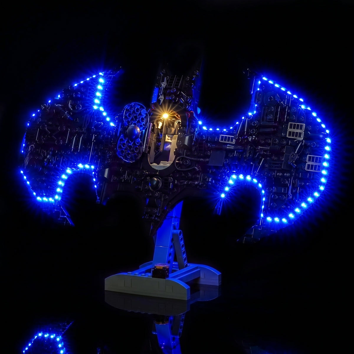 side angle with lights on: Bright My Bricks light kit for LEGO® Batman Logo #76330