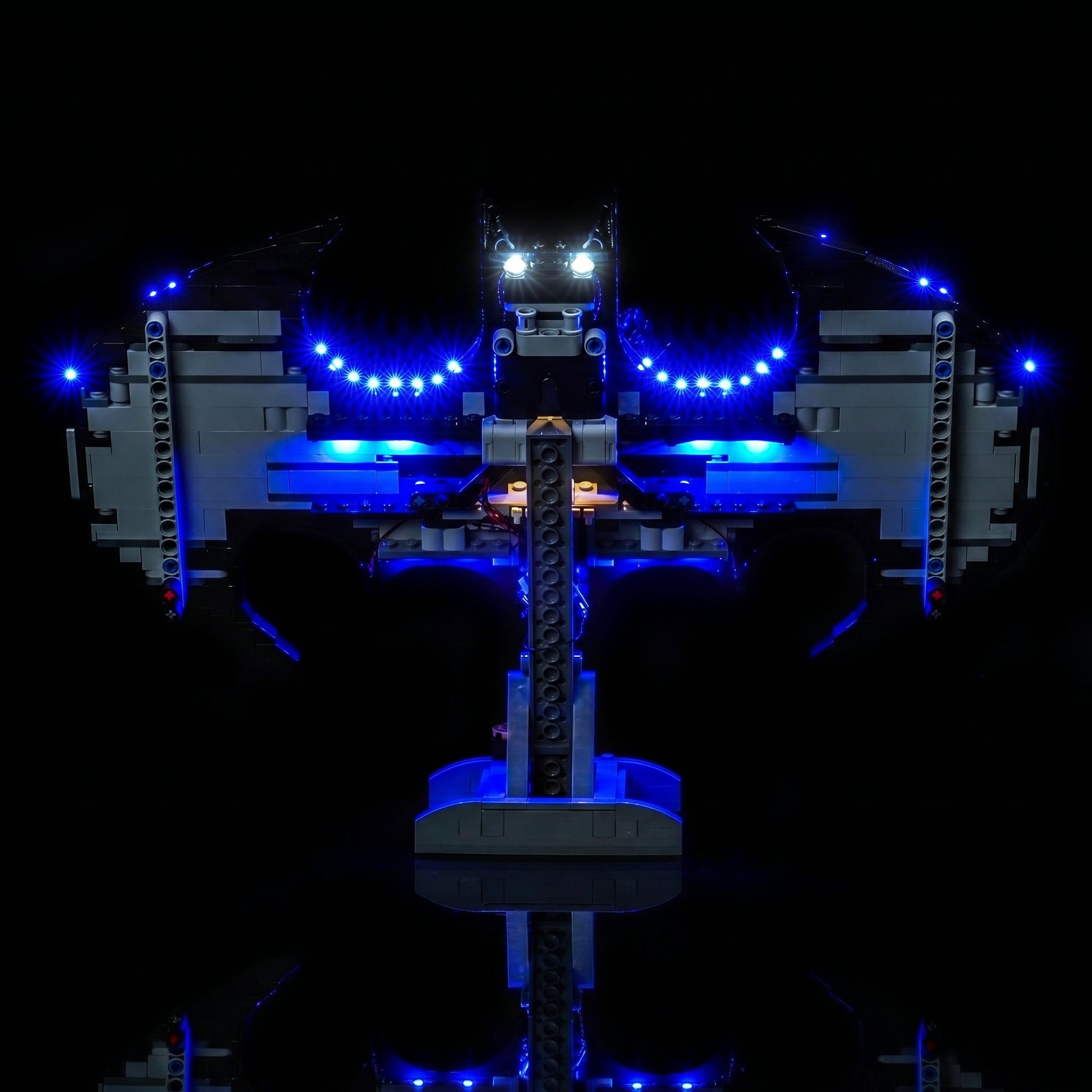 installed and glowing: Bright My Bricks LED light kit for LEGO® Batman Logo #76330