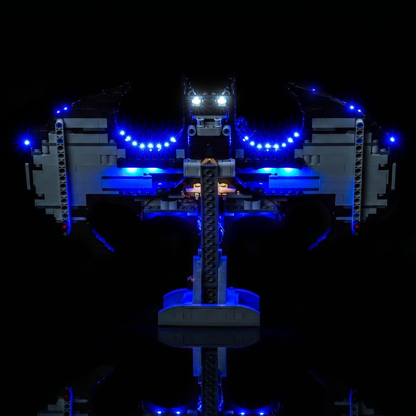 installed and glowing: Bright My Bricks LED light kit for LEGO® Batman Logo #76330