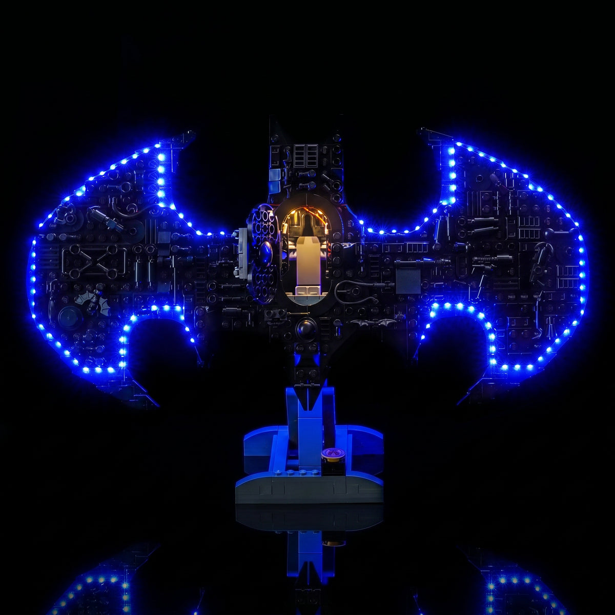 RGB LED light kit for LEGO® Batman Logo #76330, fully illuminated on display