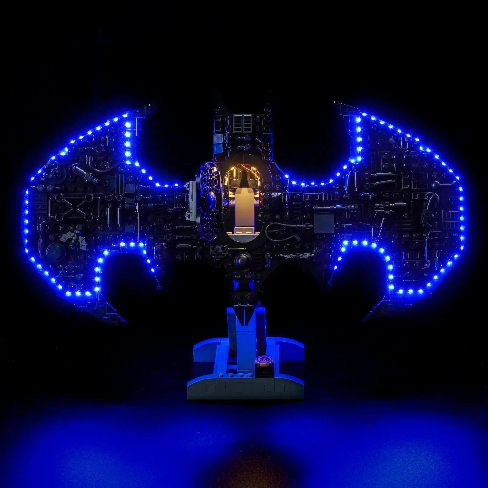 Close-up of LED lights on LEGO Batman Logo #76330