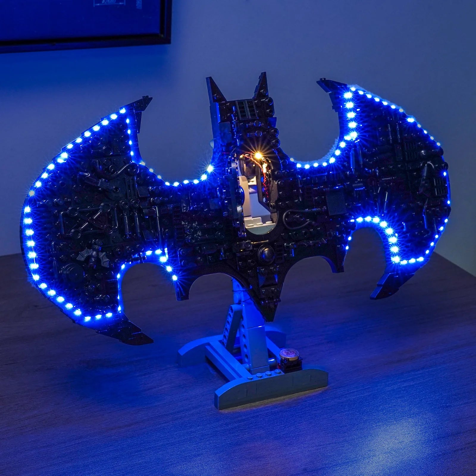 LEGO Batman Logo #76330 lit up - front angle