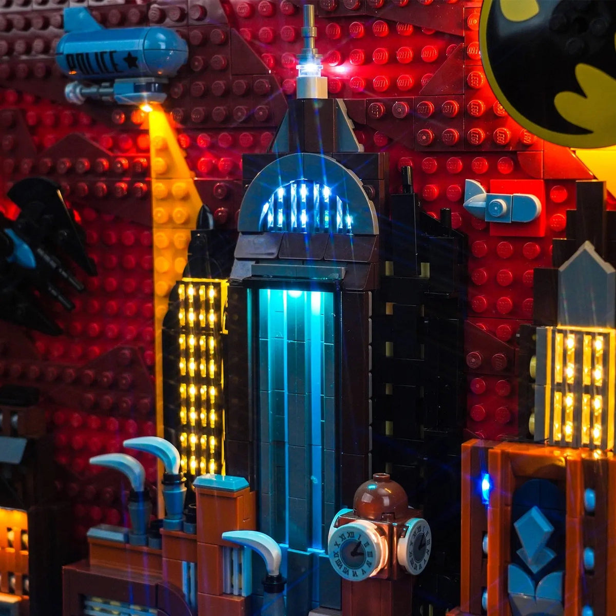 LEGO® Batman: The Animated Series Gotham City #76271 — LED kit powered on (USB-powered LED light kit)