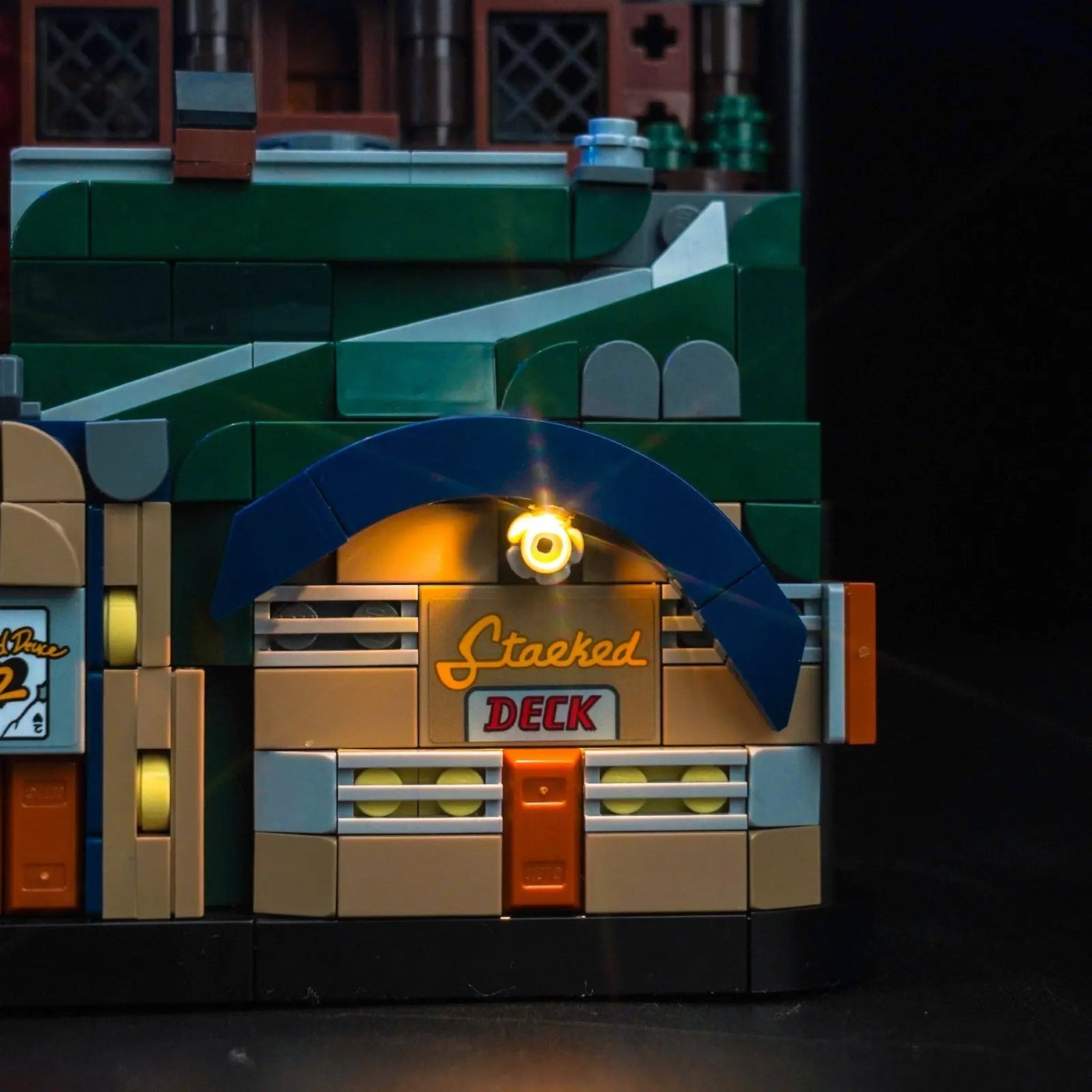 LEGO® Batman: The Animated Series Gotham City #76271 lighting effect on the build, with the LED lights