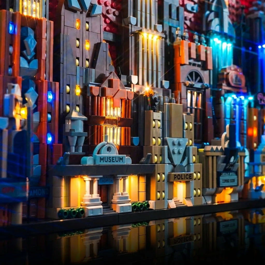 showcase lighting view: Bright My Bricks light kit for LEGO® Batman: The Animated Series Gotham City #76271
