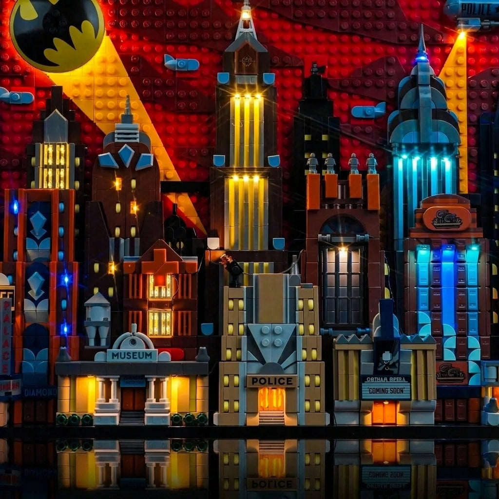 warm LED glow detail: Bright My Bricks USB-powered LED light kit for LEGO® Batman: The Animated Series Gotham City #76271
