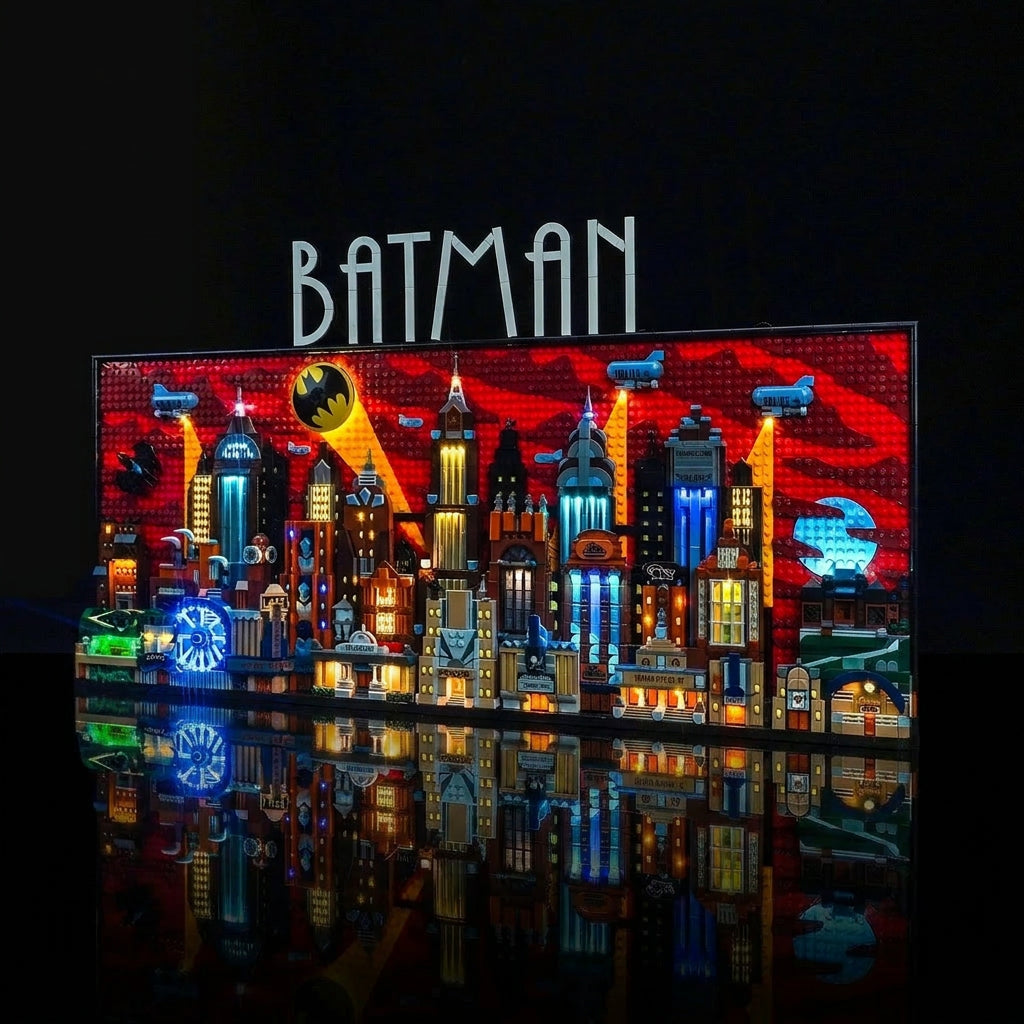 LEGO® Batman: The Animated Series Gotham City #76271 close-up of the LED lighting detail, with the LED lights