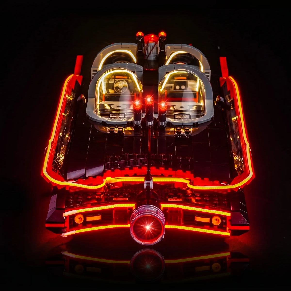 LEGO® Batman: The Classic TV Series Batmobile #76328 — installed and glowing (USB-powered LED light kit)
