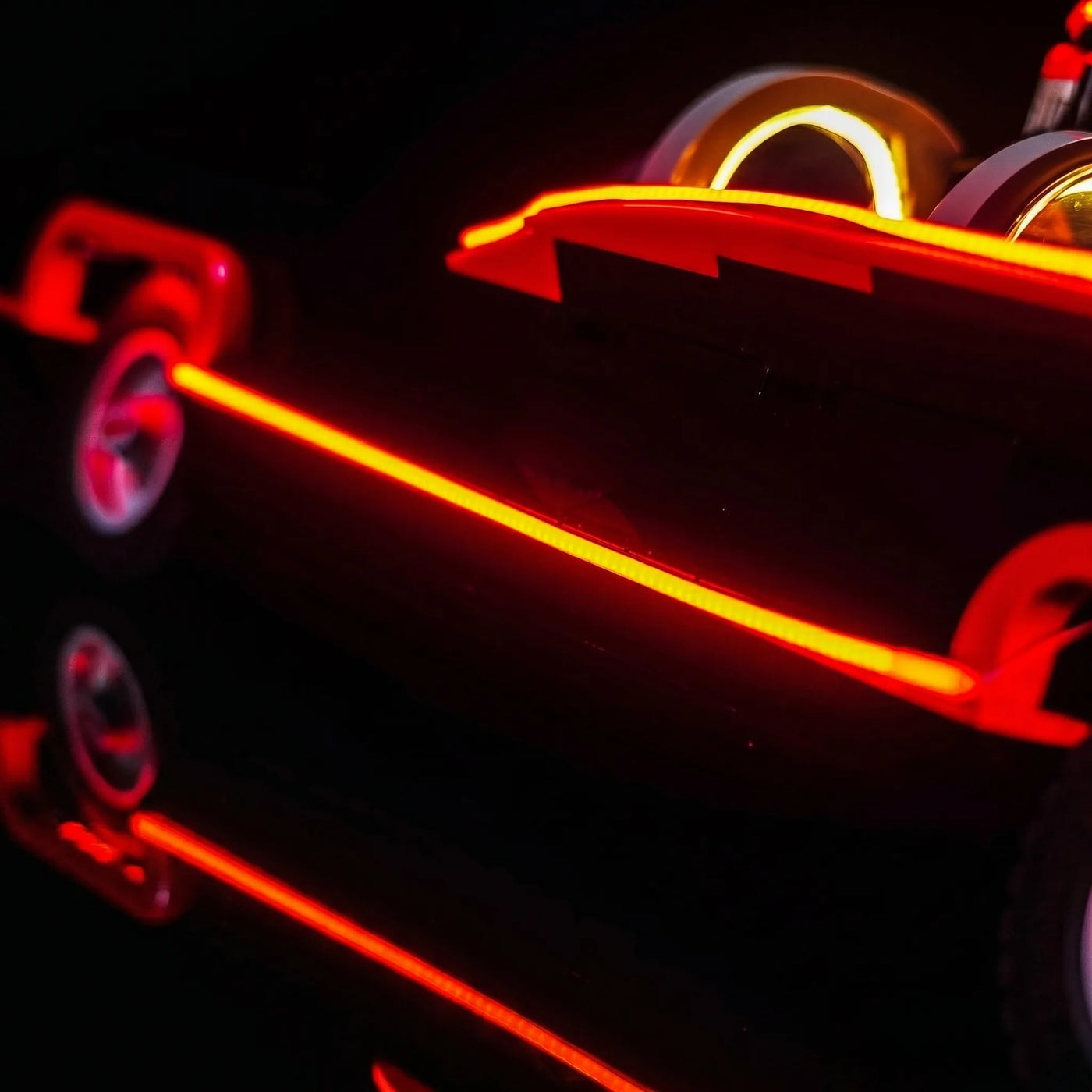 Bright My Bricks RGB LED light kit for LEGO® Batman: The Classic TV Series Batmobile #76328 — front view fully lit