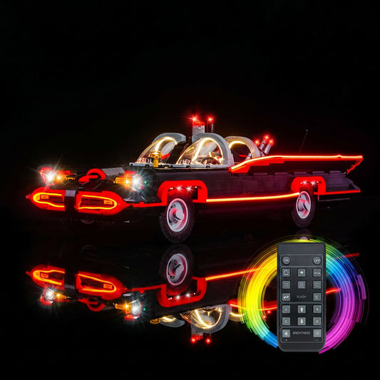 warm LED glow detail: Bright My Bricks RGB LED light kit for LEGO® Batman: The Classic TV Series Batmobile #76328