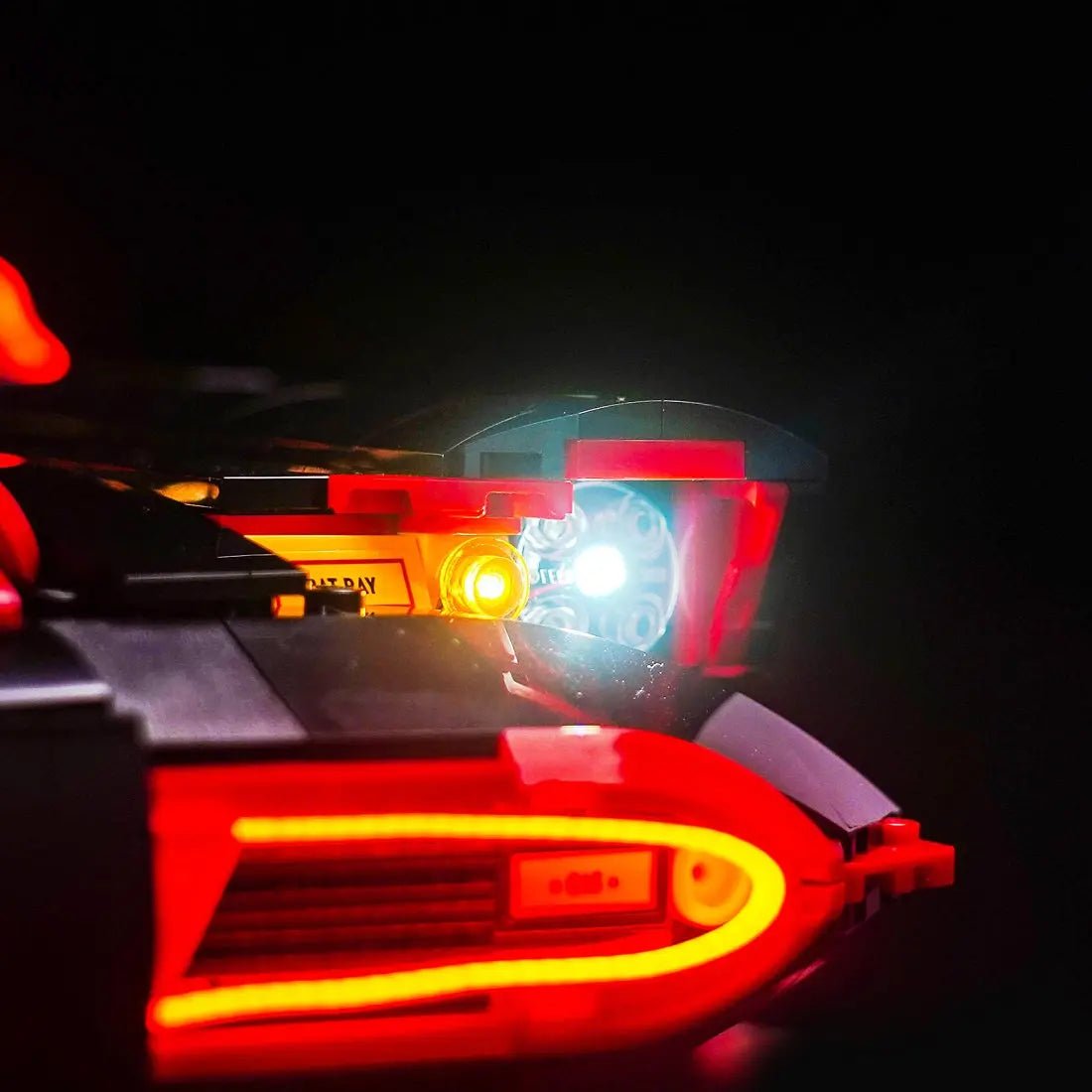 LED lights for LEGO® Batman: The Classic TV Series Batmobile #76328, side angle with lights on