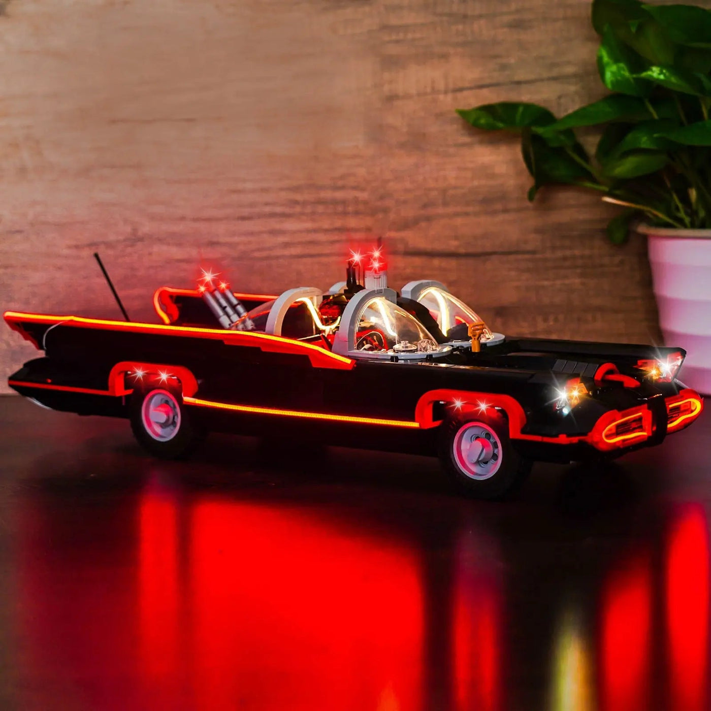 LEGO® Batman: The Classic TV Series Batmobile #76328 — warm LED glow detail (DIY LED light kit)